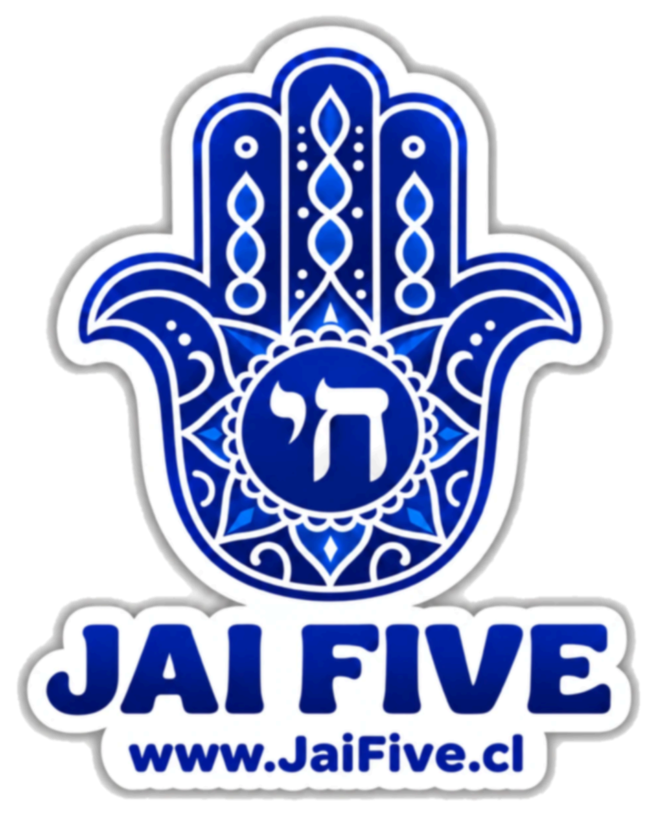 Sticker holográfico Jai Five: una jamsa con la palabra jai al centro